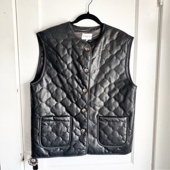 FRNCH x Anthropologie Gisette Faux Leather Sleeveless Quilted Vest Black OS - Picture 1 of 12